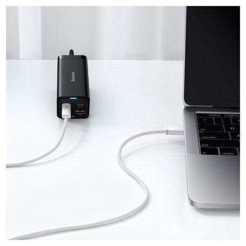 USB кабель Baseus Dynamic Series, 2xUSB тип-C, 100 см, 100 Вт, білий, в нейлоновому обплетенні, #CALD000202 Прев'ю 1