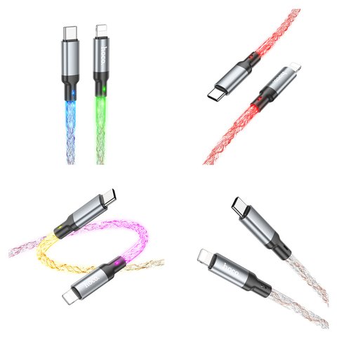 USB кабель Hoco U112, USB тип-C, Lightning, 100 см, 20 Вт, серый, с подсветкой, #6931474788795 Превью 2