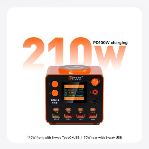 Adaptador de red Amaoe POW-1, 210 W, Quick Charge, Power Delivery (PD), con cargador inalámbrico, 14 puertos Vista previa  3