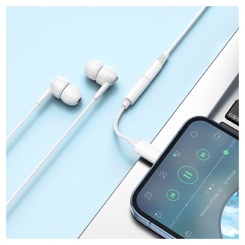 Адаптер Hoco LS34, підтримує функції мікрофона, TRRS 3.5 мм, Lightning, білий, #6931474783745 Прев'ю 1