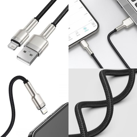 USB кабель Baseus Cafule Series Metal, USB тип-A, Lightning, 100 см, 2,4 А, чорний, #CALJK-A01 Прев'ю 1