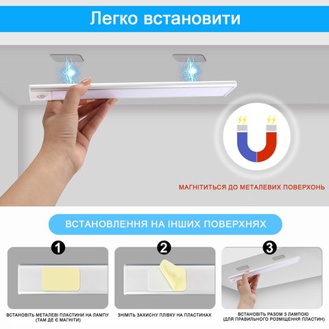 Ночник KH-UC-016B, алюминиевый, с пультом, с датчиком движения, с аккумулятором, c кабелем, 60 см, 3 Вт, черный Превью 2