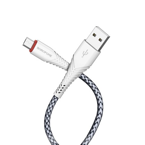 USB кабель Borofone BX25, USB тип-A, micro-USB тип-B, 100 см, 2,4 А, білий, #6931474703484 Прев'ю 1